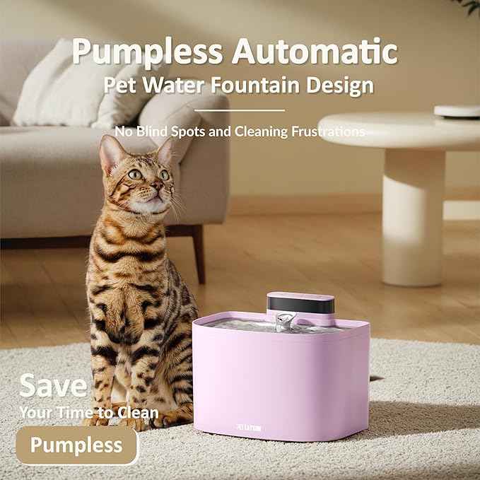 PET LAYSON Pumpless Cat Water Fountain,App Remote Control Smart Cordless Battery Operated 3.6L/122oz Wireless 2.4GHz Wi-Fi Networks Rechargeable Water Dispenser (Pink, M1Pro-16 Filter)