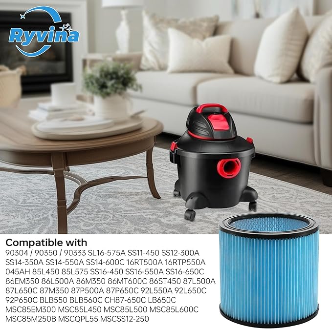 90304 Filter Replacement Parts Compatible with Shop Vac 90304 90350 90333, Fits Most 5 Gallon Up Wet Dry Vacuum Cleaner. Part # 90304, 90585 (1PCS) - AquaVibe