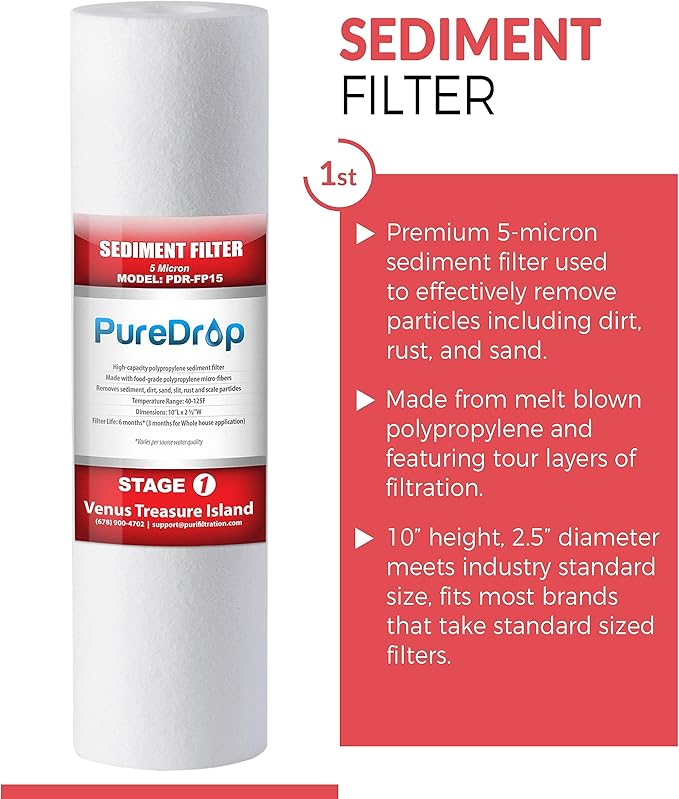 PDR-F15-50 Standard 5-Stage Replacement Cartridge for 50 GPD Reverse Osmosis Water Filter System 2-Year Replacement Filter Pack,15 Counts, 12x15x15