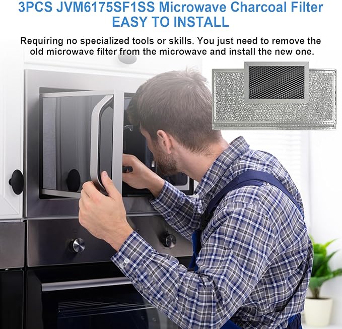 3PCS Microwave Charcoal & Grease Filter Replacement for GE Microwave Filter JVM6175SF1SS JVM6175SK1SS JVM6175SK2SS JVM6175SK3SS Microwave Filters