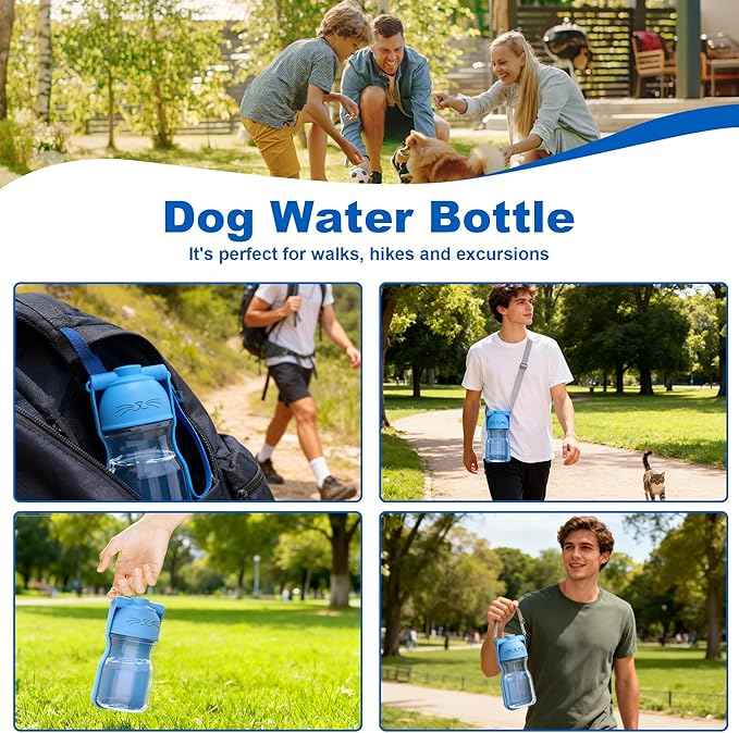 Dog Water Bottle, Portable Leak-Proof Water Dispenser with Drinking Bowl for Dogs and Cats, Travel Puppy Fountain Pet Water Bottle for Hiking Walking Outdoor (A012B-blue)