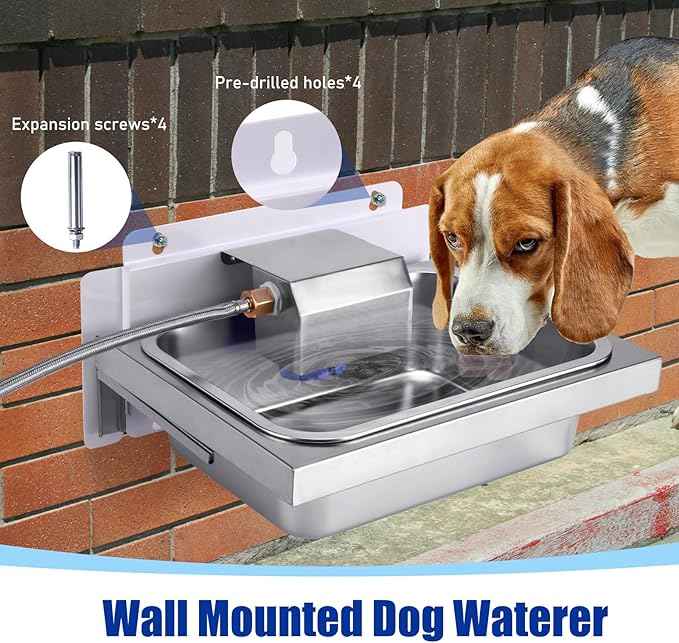3 Gal Automatic Dog Water Bowl Dispenser for Dogs Metal Auto Pet Waterer Bowl Wall Mounted Self Refilling Water Trough with Float Valves Pet Waterer for Livestock Dogs Cat Horse