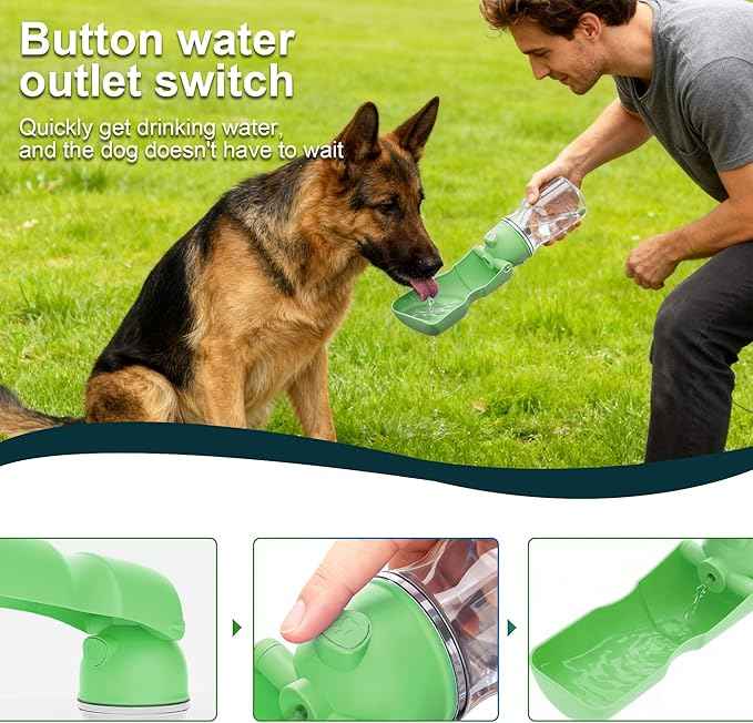 Dog Water Bottle, Portable Leak-Proof Water Dispenser with Drinking Bowl for Dogs and Cats, Travel Puppy Fountain Pet Water Bottle for Hiking Walking Outdoor(A012B-Green)