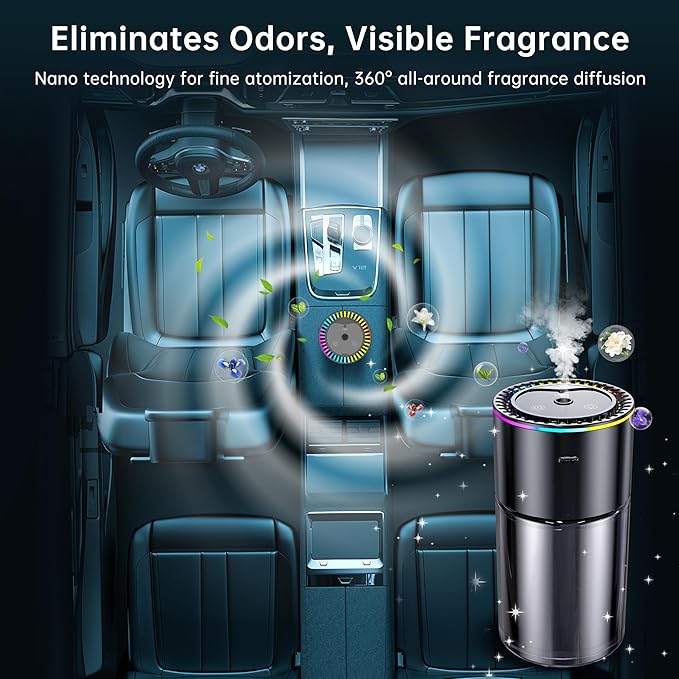 Smart Car Air Freshener,180ml (6.09 Oz) Car Air Freshener Diffuser for 270days,Auto On/Off,Starry Sky Projection,7 Color RGB Light,3 Adjustable Modes for Travel Office Home (Cologne)