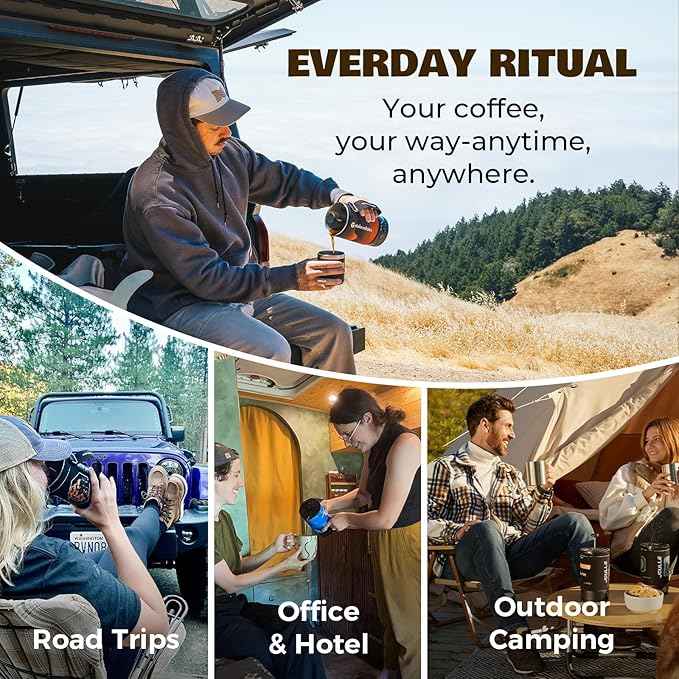 Electric French Press Coffee Maker, 120V Boil Water & Press Coffee 2-in-1, Portable Design for Camping, Travel, 6 Minute Brew Ready