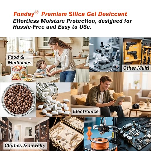 5Gram 60Packets Fonday Rechargeable Silica Gel Desiccant Packets Food Grade Fast Reactivate Desiccant Bags Moisture Indicating Orange to Green