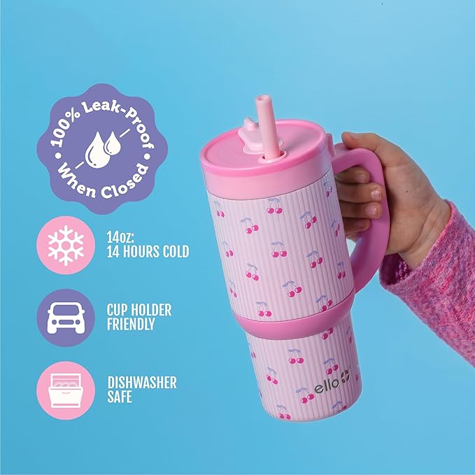 Ello Oasis 14oz Stainless Steel Tumbler - Preppy Cherries
