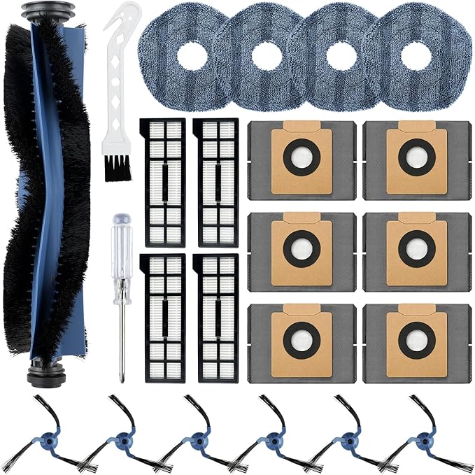 23 Pack X10 Pro Omni Replacement Parts Kit for Eufy X10 Pro Omni Robot Vacuum Accessories, 1 Main Roller Brush, 4 Hepa Filters, 4 Mop Pads, 6 Dust Bags, 6 Side Brushes, 1 Screwdriver 1 Clean Tool - AquaVibe