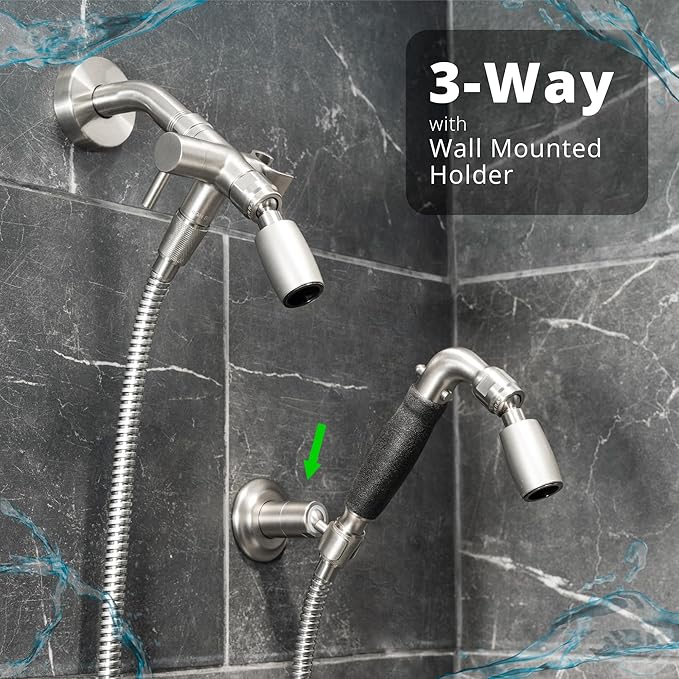 High Sierra® Lead-Free Metal 3-way Combination Shower Kit. Built in Diverter Valve Effortlessly Diverts Flow from the Fixed Shower Head to the Handheld and back - Ultra Low Flow 1.5 GPM - Chrome