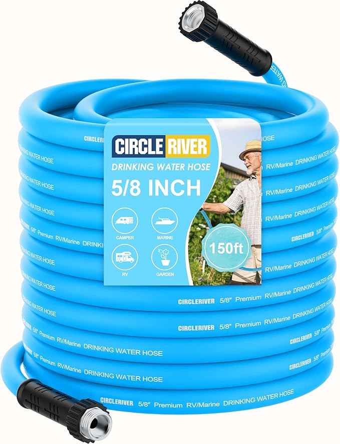RV Water Hose 150FT, 5/8" Premium RV Drinking Water Hose for RV, Camping, Marine, Trailer and Truck, BPA Free, Anti-Kink and Leak-Free, Drinking Water Safe-Blue