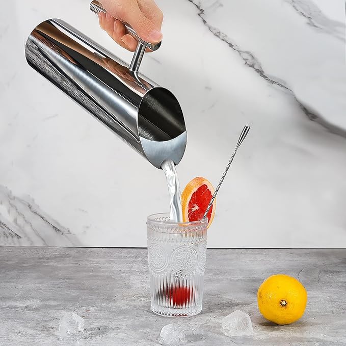 Modern Stainless Steel Water Pitcher Resistant Metal Drink Pitcher with Ice Guard 53 Ounce Polished Serving Jug for Water, Iced Tea, Juice or Beer Restaurant Ware by GwenB