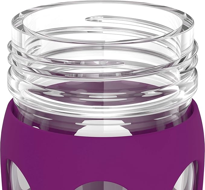 Lifefactory 22-Ounce BPA-Free Glass Water Bottle with Classic Cap and Protective Silicone Sleeve, Plum