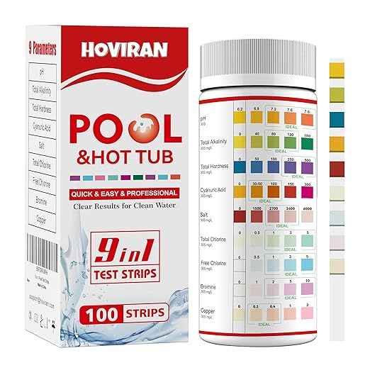 Pool Salt Test Strips, Hot Tub Test Strips 9 in 1, Accurate Pool Testing Kit for pH,Total Alkalinity,Salt, Copper,Total Hardness,Cyanuric Acid,Total Chlorine,Free Chlorine,Bromine, 100ct