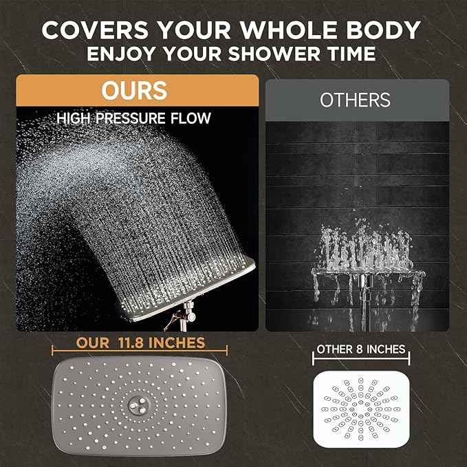 Veken 11.8" Rain Shower Head with Handheld, High Pressure Handheld Shower Heads with Multi Spray Modes,Rainfall Combo with 15" Metal Extension Arm,Detachable Dual Shower,Long 6 ft. Hose,Brushed Nickel