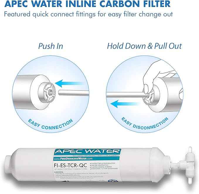 APEC FI-ES-TCR-QC 10" High Capacity Inline Carbon Filter with 1/4" Quick Connect Stage-5 For Undersink Reverse Osmosis Water System