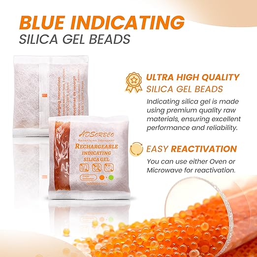 Adsorbco Rechargeable Desiccant, Indicating Silica Gel Packets, Moisture Absorbers for Storage, Gun Safe Dehumidifiers (400, 1g)