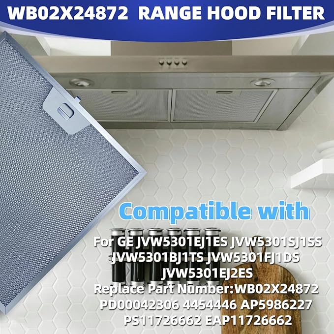 WB02X24872 Range Hood Grease Filter 11-7/8''x11-7/8'' 2pack For GE JVW5301BJ1TS JVW5301SJ1SS JVW5301FJ1D JVW5301EJ1ES JVW5301EJ2ES hood vent filter replacement