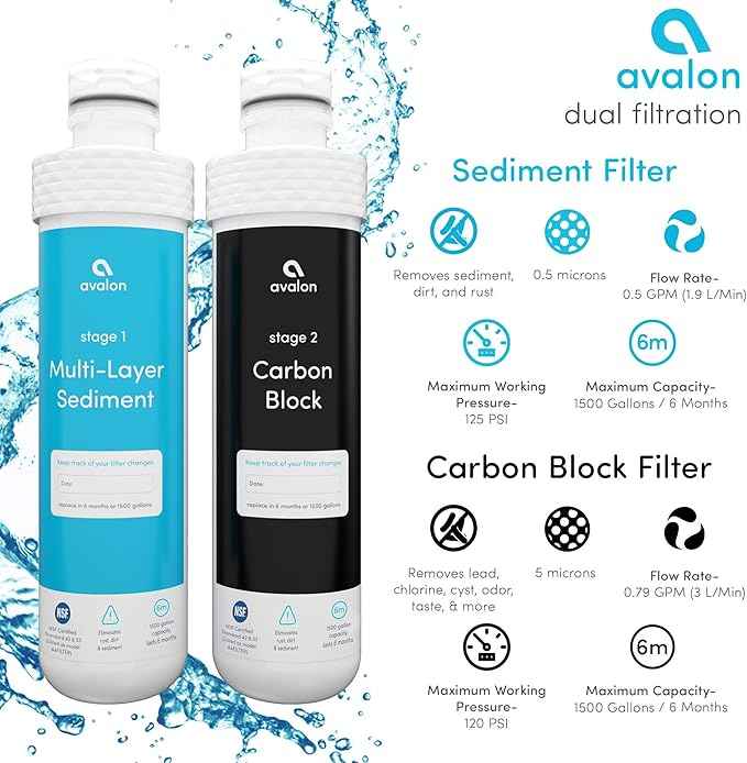Avalon Genuine Replacement Filters for Avalon Bottleless Water Coolers, NSF Certified, Patented, 2 Count (Pack of 1)