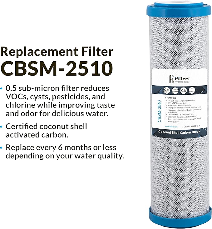 iFilters CNTP-1C Countertop Drinking Water Filtration System with NSF 0.5 Micron Coconut Carbon Filter & Faucet Adapter | Reduces Chlorine, VOCs, Cysts, Pesticides, Bad Taste, Odor & Organic Chemicals