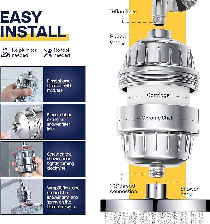 20-Stage Shower Filter: Vitamin C Enhanced, Hard Water Softener, Chlorine Removal, Revitalize Skin, Hair & Nails with 3 Long-Lasting Cartridges, Universal fit & Easy Installation