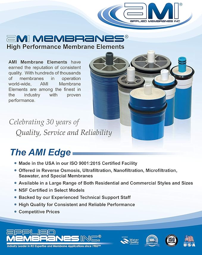 4x40 Extra-Low Energy Reverse Osmosis Membrane Element | 2860 GPD at 100 psi | 99% Rejection | Replacement Commercial XLE RO Membrane | Applied Membranes USA M-T4040AXLE…