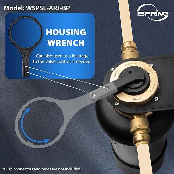 iSpring WSP50SL-ARJ-BP, NSF Certified, Whole House Spin Down Sediment Water Filter, 4 Modes Bypass, Includes Siliphos Helps Prevent Scale, Clear Housing, Jumbo Size, Touch-Screen Auto Flushing