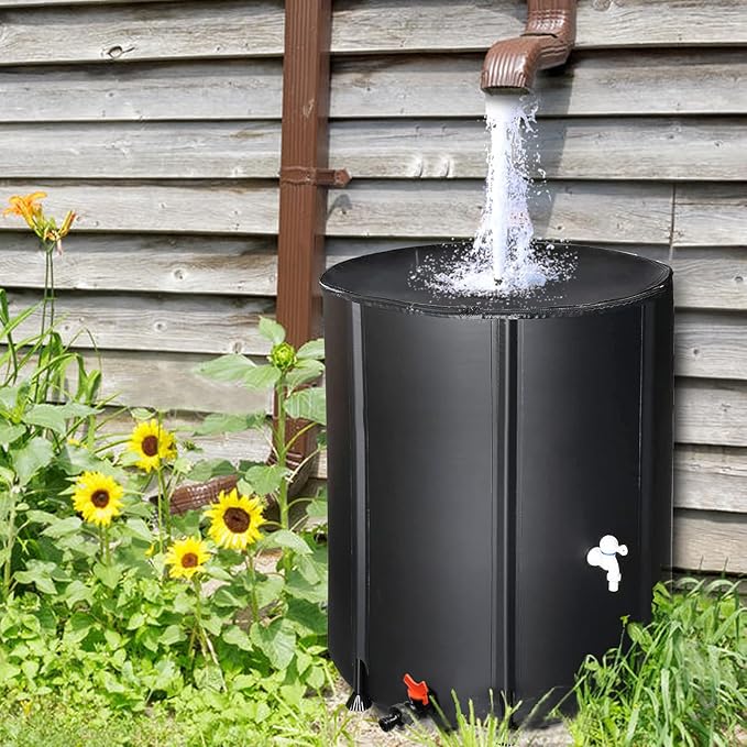 Outvita 132 Gallon Collapsible Rain Barrel, Garden Water Storage Tank, Portable Folding Rainwater Collector, Water Catcher with Filter Overflow Kit Faucet Black