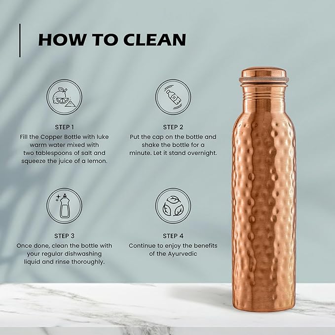 Keshavi Hammered Copper Water Bottle (34 Oz /1000ml)| Pure Copper Drinking Water Bottle - Ideal for Home, Office, Gym & School | Heavy‑Duty, Leak‑Proof Material