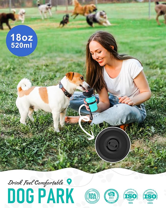 Lesotc Dog Water Bottle, Portable Water Dispenser with Bowl, Leak Proof Pet Travel Squeeze Bottle, Puppy Essentials Dog Stuff Accessories for Outdoor Walking, Hiking, Camping - AquaVibe