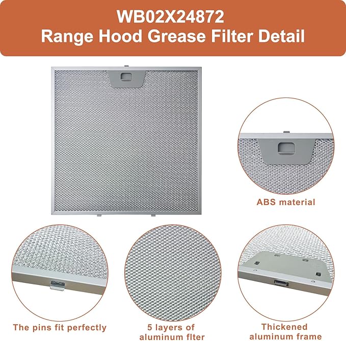 2PCS WB02X24872 Range Hood Grease Filter Compatible with GE Range Hood JVW5301FJ1DS JVW5301SJ1SS JVW5301BJ1TS JVW5301EJ1ES JVW5301EJ2ES, 11.92 x 11.81 x 0.39"