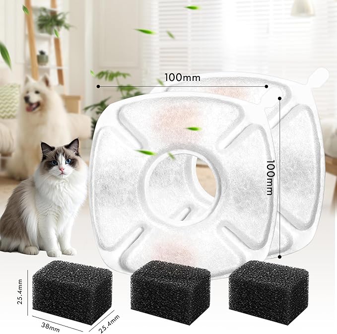 Cat Water Fountain Filters Replacement-8Pack Activated Carbon&Ion Exchange Resin Filters-Compatible with 67oz 95oz 135oz Pet Fountains-Improves Water Quality for Cats Dogs Stainless Steel Dispensers