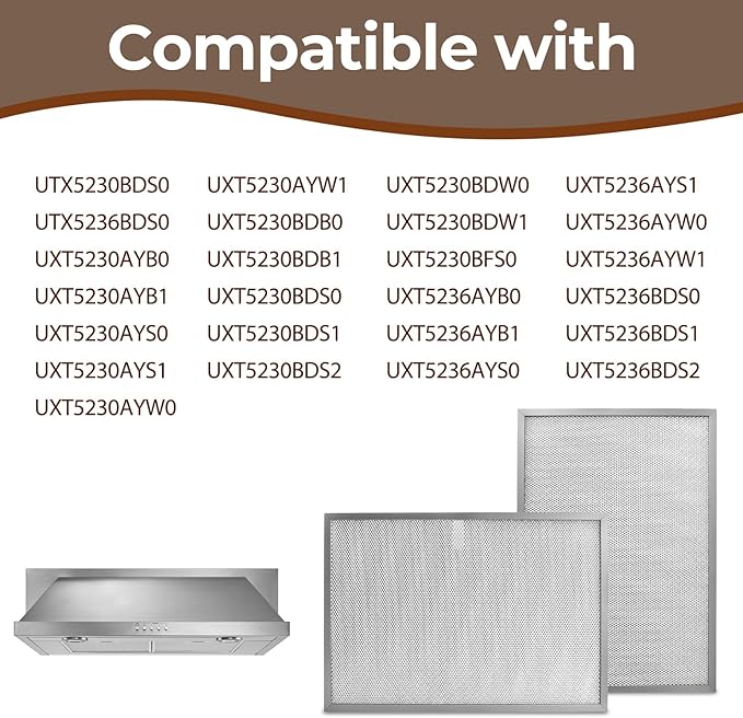 2PCS W11177751 Range Hood Grease Filter 17.24X11.7 inch Replacement W10419114 W10834041 W11176974 4547137 AP6285612 PS12348521 EAP12348521 Compatible with Whirlpool - AquaVibe