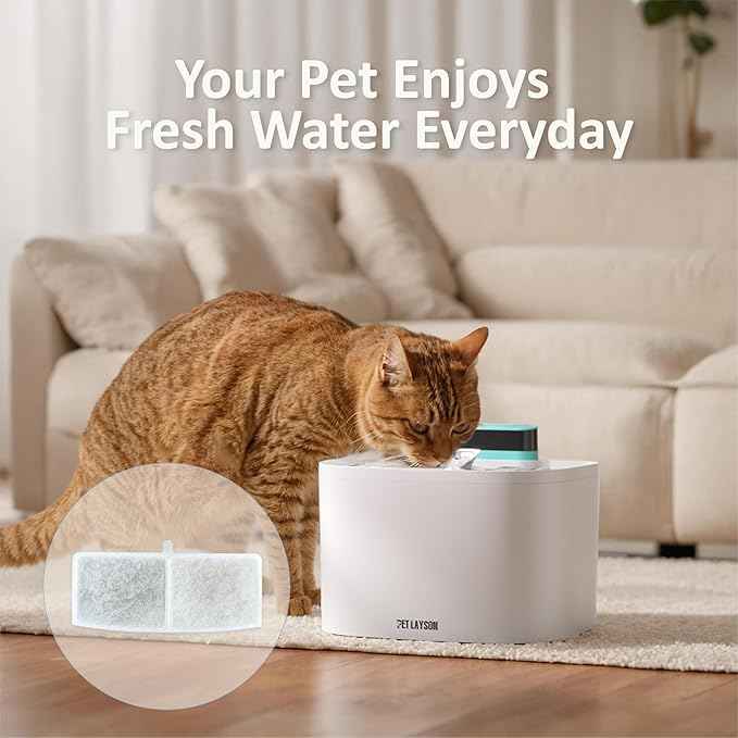 PET LAYSON Pumpless Cat Water Fountain Filter,Smart Cordless Pet Fountains Battery Operated 3.6L/122oz with Maglev Valve Technology Wireless Rechargeable Water Dispenser Filters (White, M1-8 Filter)