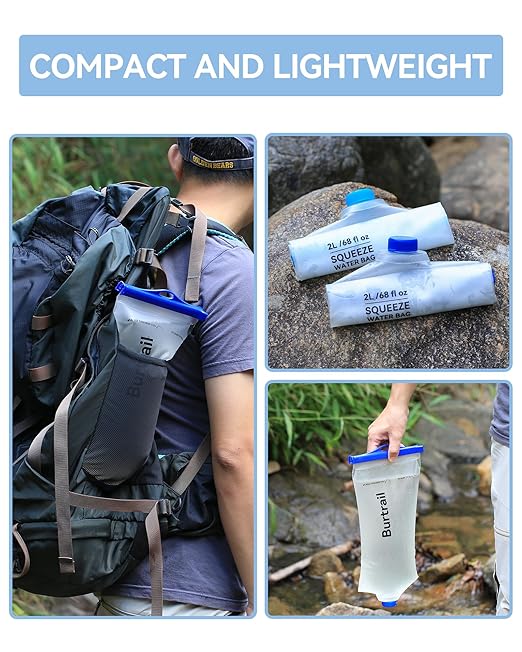 Squeeze Water Bag Compatible with Squeeze Water Filtration System,Foldable Squeeze Bag for Survival Water Filter Straw,2L Durable TPU Material Water Container,Pack of 2