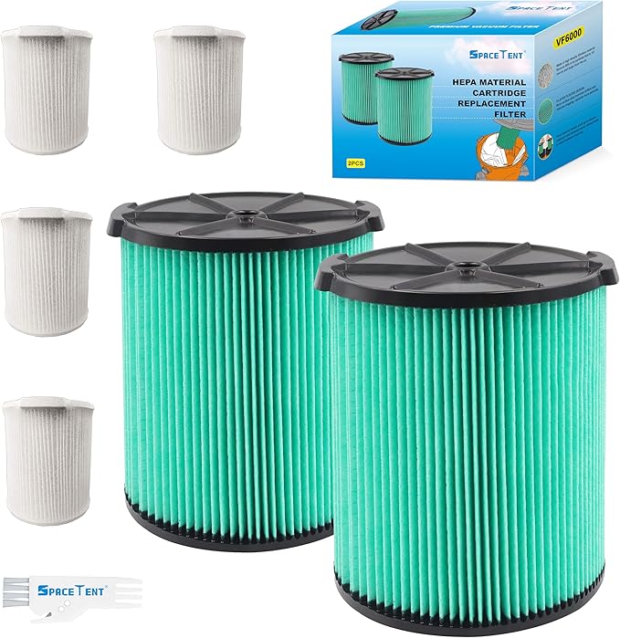 2 Pack VF6000 Hepa Filter Replacement for Rigid Shop Vac Filter 97457, 5-Layer HEPA Pleated Paper Filter, compatible with RIDGID most 5-20 Gallon Wet/Dry Vacuums, with 4 Pack Filter Covers - AquaVibe
