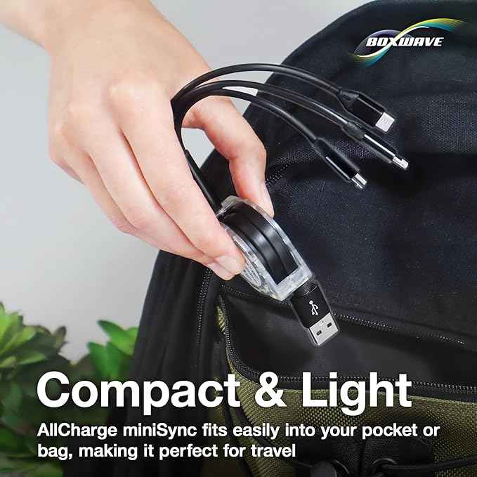 BoxWave Cable Compatible with LARQ Bottle PureVis 17 oz - AllCharge miniSync, Retractable, Portable USB Cable - Jet Black