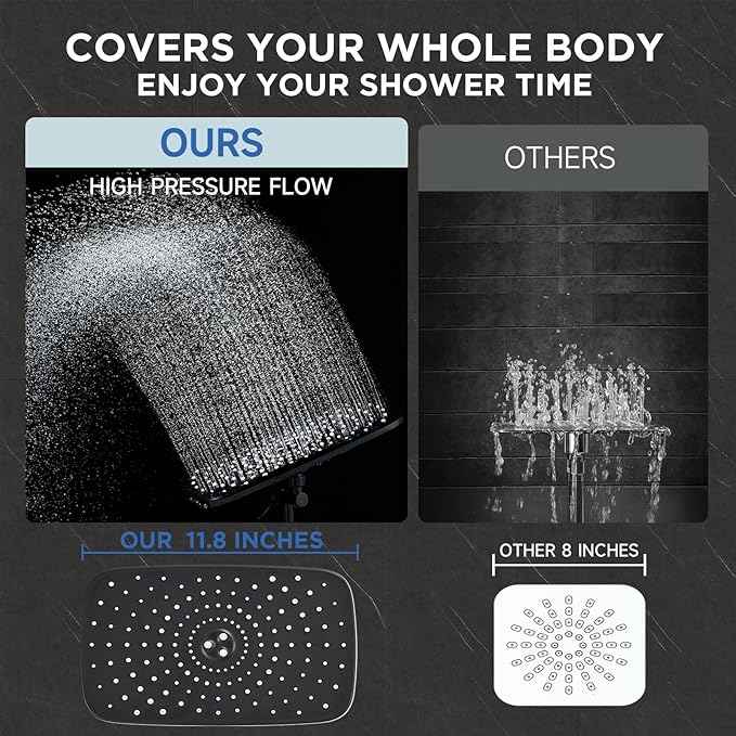 Veken 11.8" Rain Shower Head with Handheld, Family's Choice Award, High Pressure Handheld Shower Heads with Multi Spray Modes, Rainfall Combo with Extension Arm,Detachable Dual Shower, Matte Black