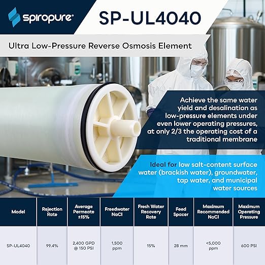 SpiroPure SP-UL4040 NSF-Certified Industrial RO Membrane 4x40 Ultra Low Pressure Reverse Osmosis Element TMG10D LE-4040 ESPA2-4040 LE-4040 LG-BW-4040-ES LE1-4040 ULP-4040