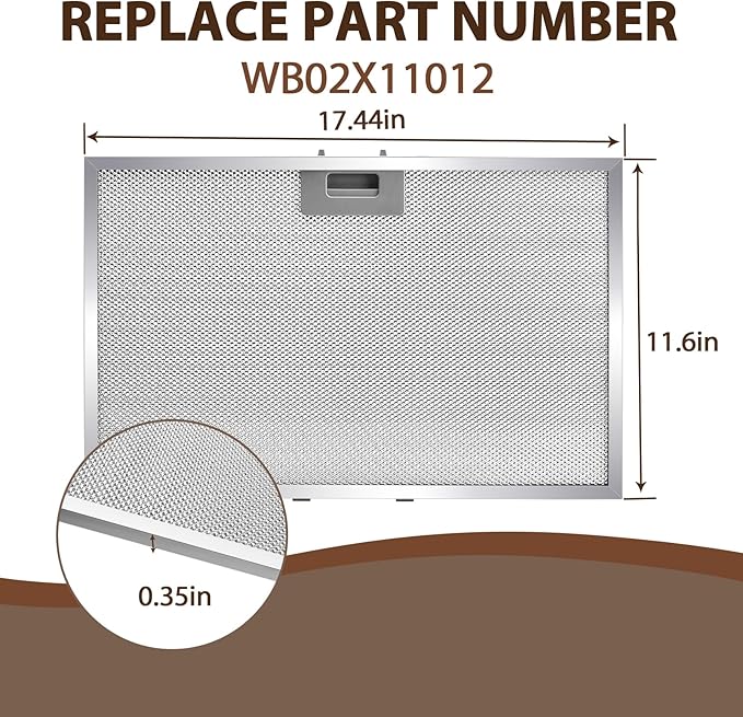 2 PCS WB02X11012 Grease Filter 17.44 x 11.6 x 0.35 inches Compatible with GE Range Hood - AquaVibe
