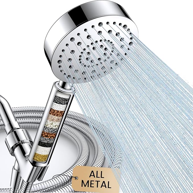 FEELSO Filtered Shower Head with Handheld, 6 Spray High Pressure ALL METAL Shower Head with Filters for Hard Water - Remove Chlorine, Reduce Dry Itchy Skin, Extra-long 72