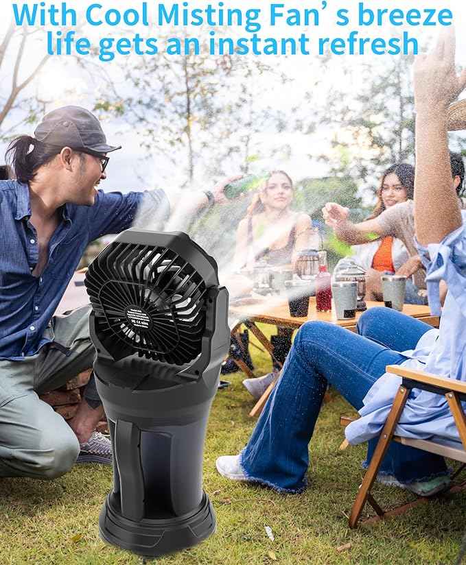 AVV Portable Misting Fan with RGB Ambient Light- 2L Water Tank, 4 Speeds & Spray Mist Fan, 30000mAh Rechargeable Misting Fans for Outdoor/Indoor Fans for Camping, Patio, Garden, Black
