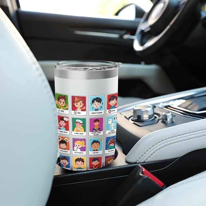Autism Communication Cards Kids Emotions Speech Therapy AAC Stainless Steel Insulated Tumbler