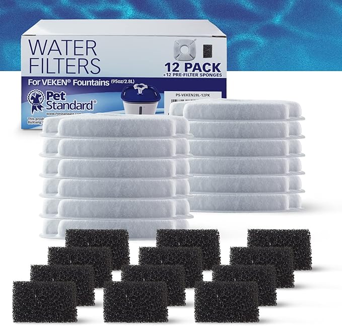 PET STANDARD Water Filters, Compatible with VEKEN® 95oz/2.8L Fountain, Pack of 12 - AquaVibe