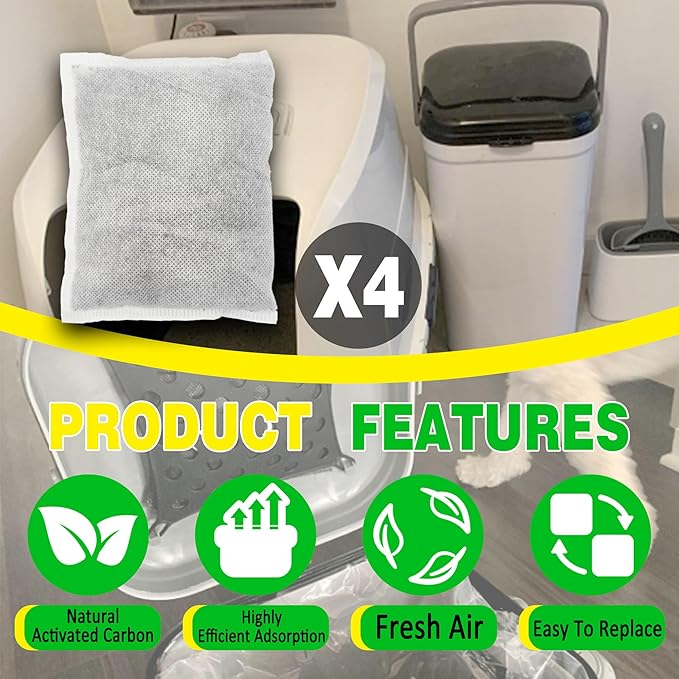 xcivi 4 Pack Odor Absorbing Filter for PetFusion Portable Cat Litter Disposal, Replacement Activated Charcoal Filters For PetFusion PF-LC1A Portable Cat Litter Disposal, Eliminate Odors/Smells