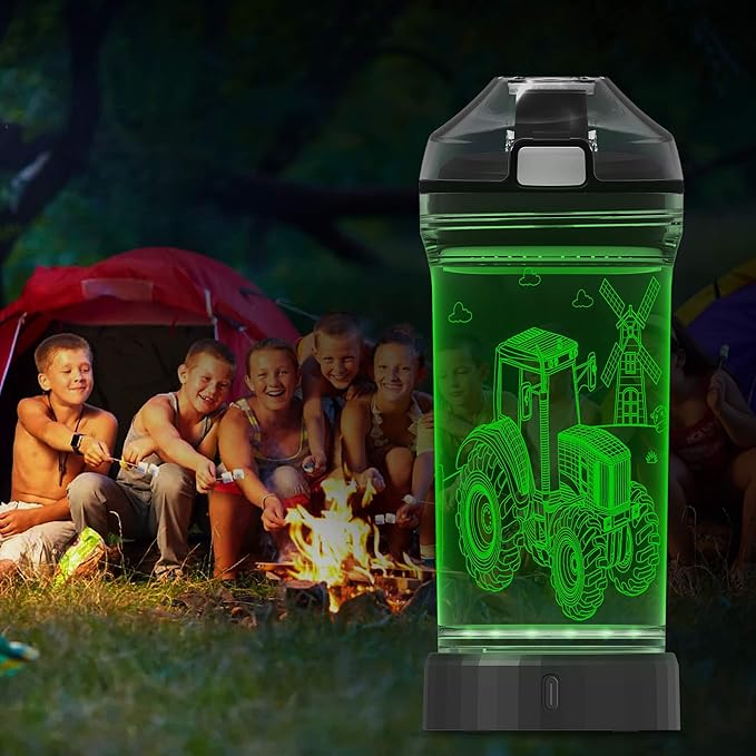 Lightzz Kids Water Bottle, Glow in The Dark Monster Truck & Tractor Water Bottle, Gifts for Boys Back to School Birthday Christmas Holiday