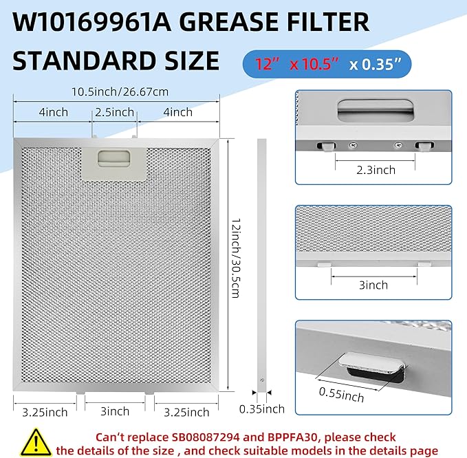 W10169961A 10.5 x 12 in Range Stove Grease Filter Compatible with Whirl.pool Ik.ea Kitchen.Aid Jenn.Air Brands Some Range Hoods - 2PC by Fetechmate - AquaVibe