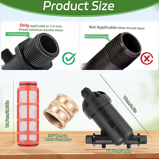 US Standard 3/4 Drip Irrigation Y Filter (120 Mesh Stainless Steel Screen), USA Garden Hose 3/4 GHT Male Thread Irrigation Screen Filter with 2 Pcs Female Thread Brass Connector for Garden Irrigation