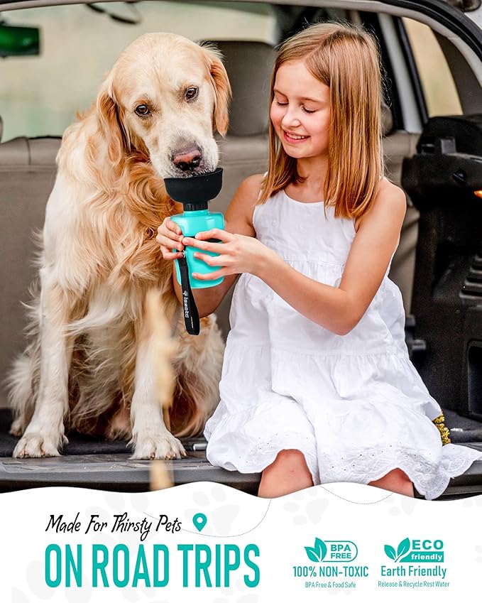 Lesotc Dog Water Bottle, Portable Water Dispenser with Bowl, Leak Proof Pet Travel Squeeze Bottle, Puppy Essentials Dog Stuff Accessories for Outdoor Walking, Hiking, Camping - AquaVibe
