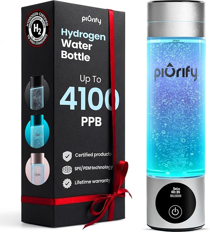 Hydrogen Water Bottle Generator - Up to 4100+ PPB Molecular Hydrogen Infusion - SPE/PEM Technology - Certified H2 Generator - Rechargeable - Extended Warranty - 10 oz (Silver)