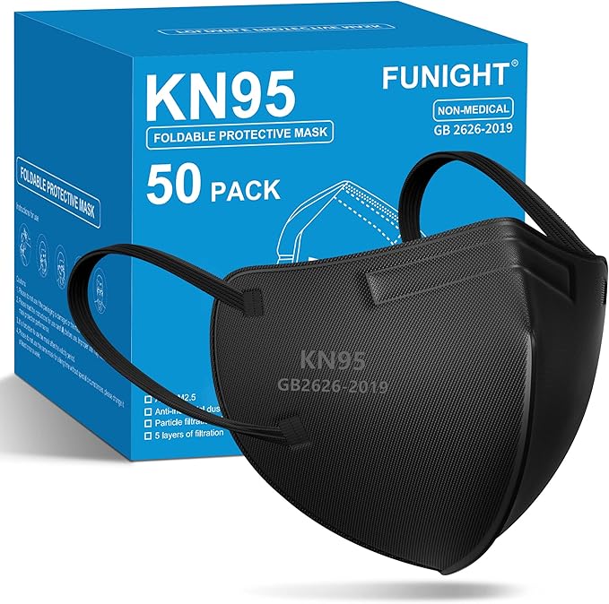Funight KN95 Face Masks 50 Packs 5-Ply Breathable Filter Efficiency≥95% Protective Cup Masks Disposable Black - AquaVibe